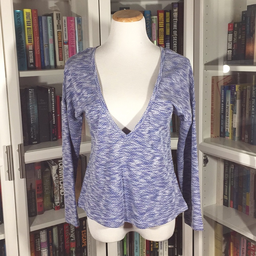 Blue/White Deep V-Neck Sweater - Picture 2 of 6